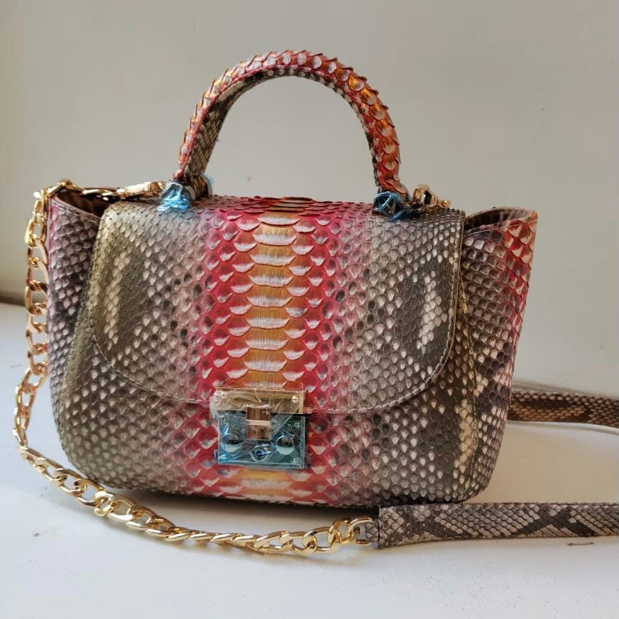 Genuine Python Skin Top Handle Bag — Bronze