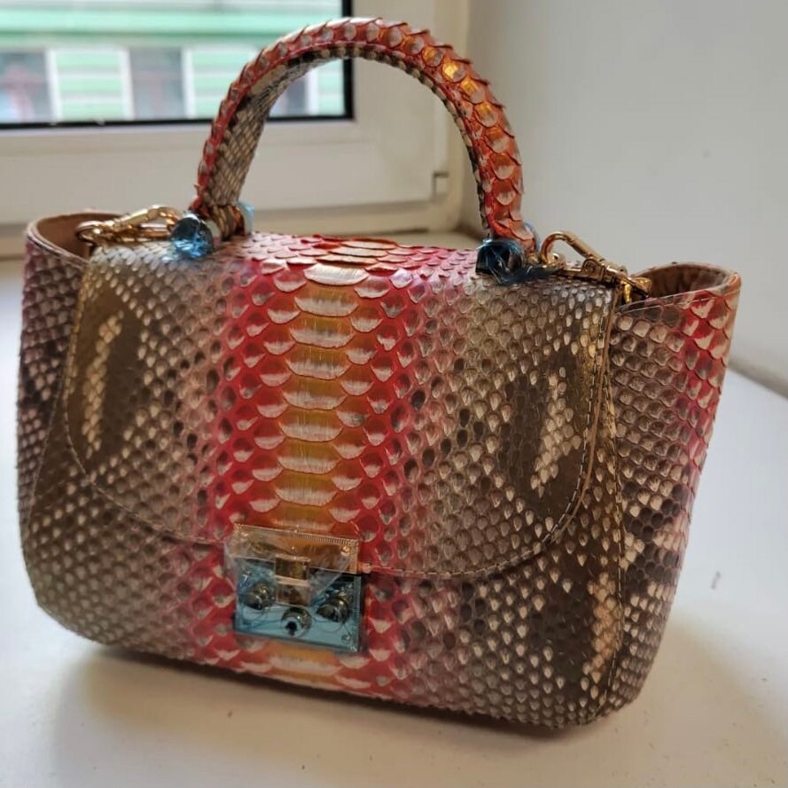Genuine Python Skin Top Handle Bag — Bronze