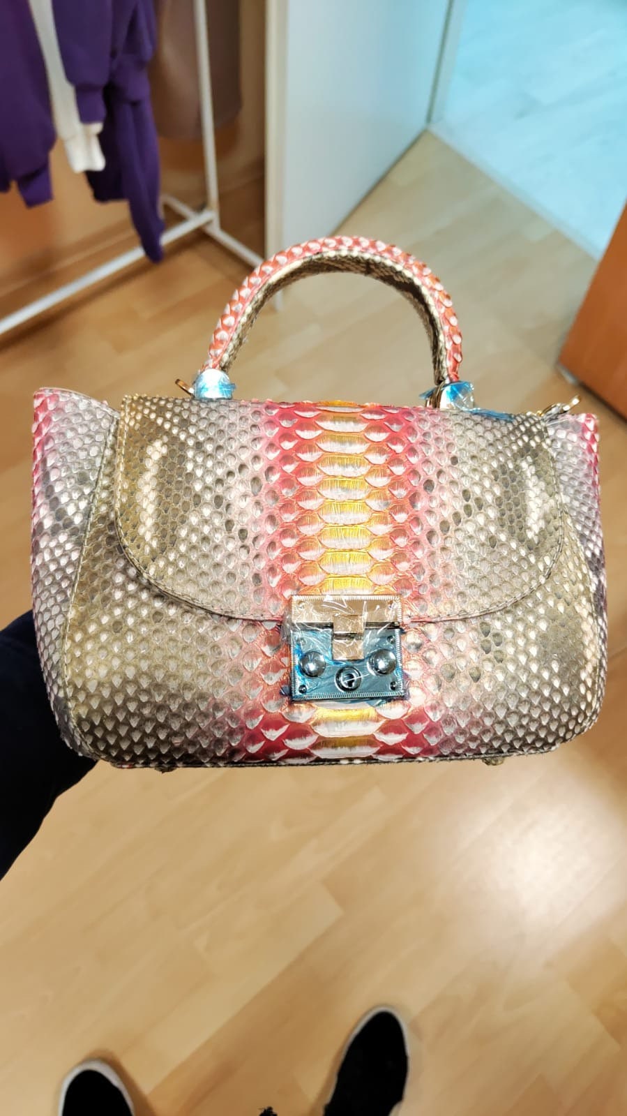 Genuine Python Skin Top Handle Bag — Bronze