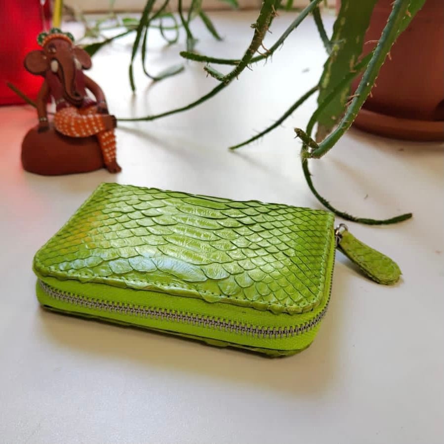 Genuine Python Skin Wallet — Green