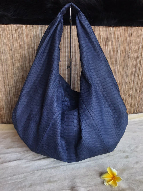 Big Soft Hobo Python Skin Bag — Blue
