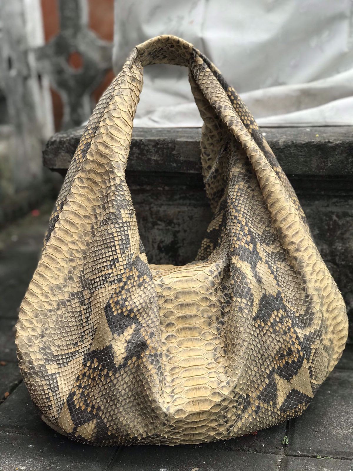 Big Soft Hobo Classy Sport Woman Bag | Purse Genuine Python Skin | Python Skin Products | Beige Big Elegant Leather Designer Soft Bag Snake