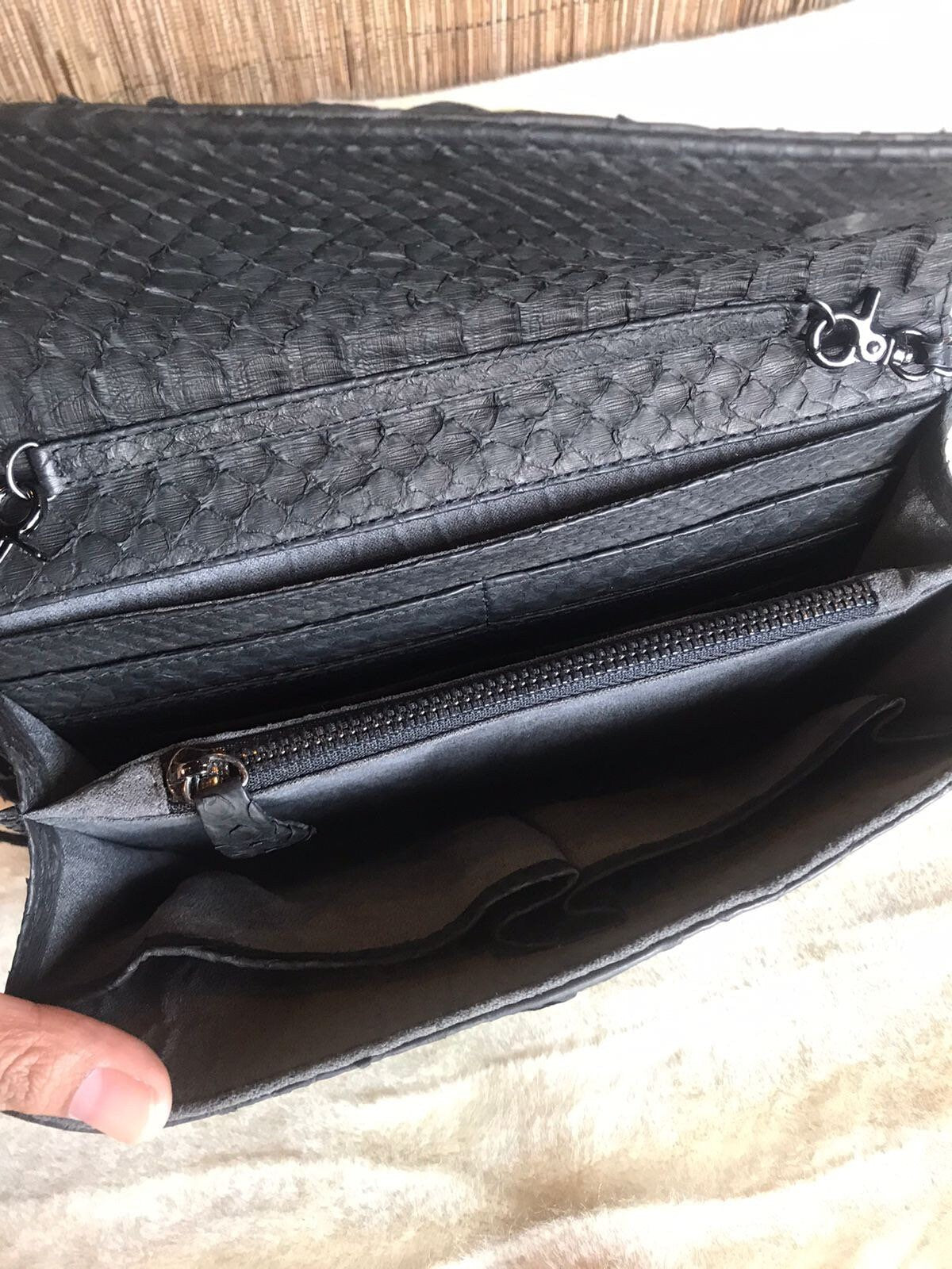 Genuine python skin classy flat clutch with shoulder chain