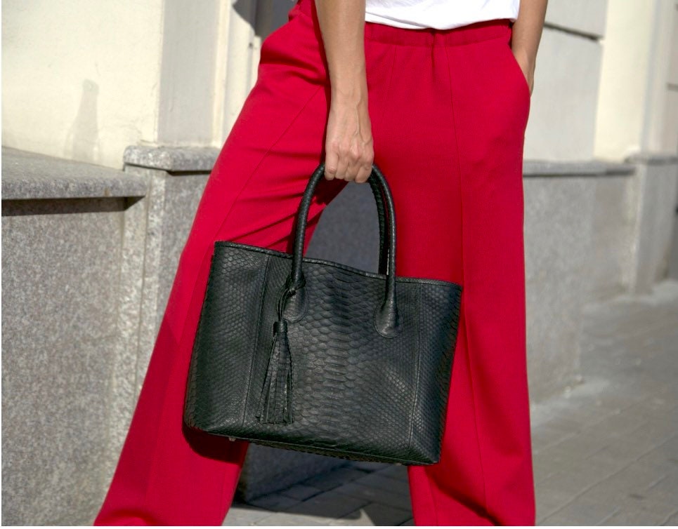 Genuine Python Skin Bag — Black Large