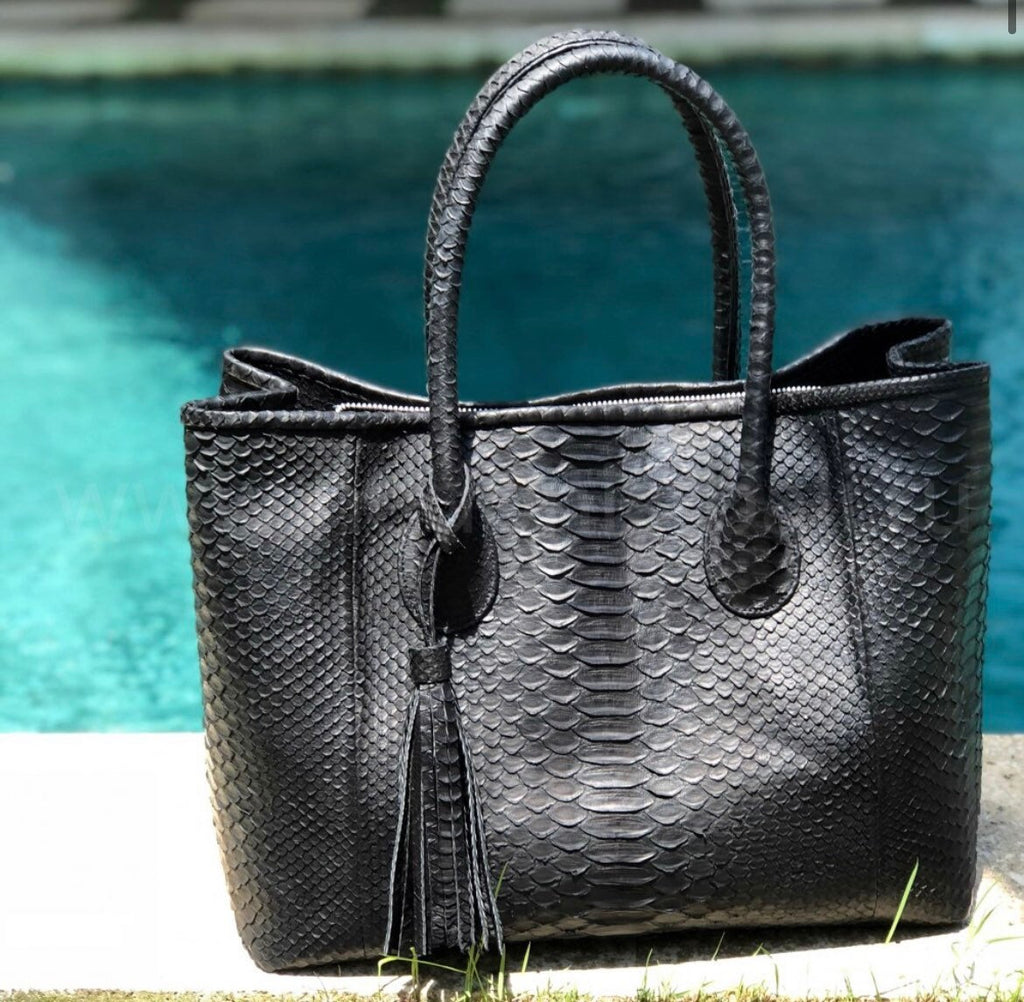 Genuine Python Skin Bag — Black Large
