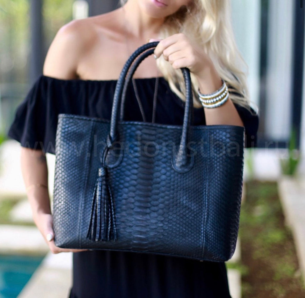 Genuine Python Skin Bag — Black Large