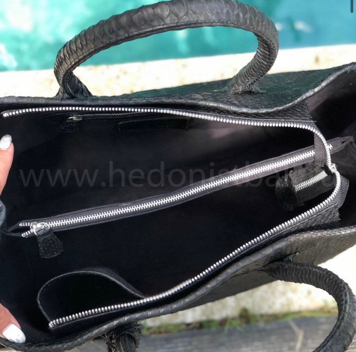 Genuine Python Skin Bag — Black Large