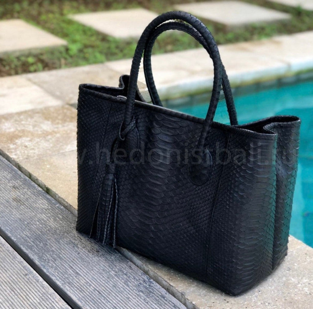 Genuine Python Skin Bag — Black Large