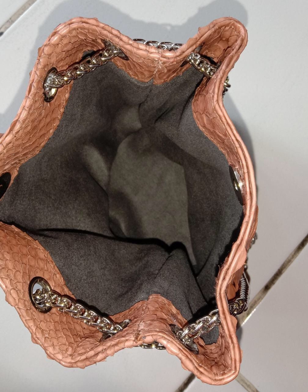 Genuine Python Skin Bucket Bag — Beige
