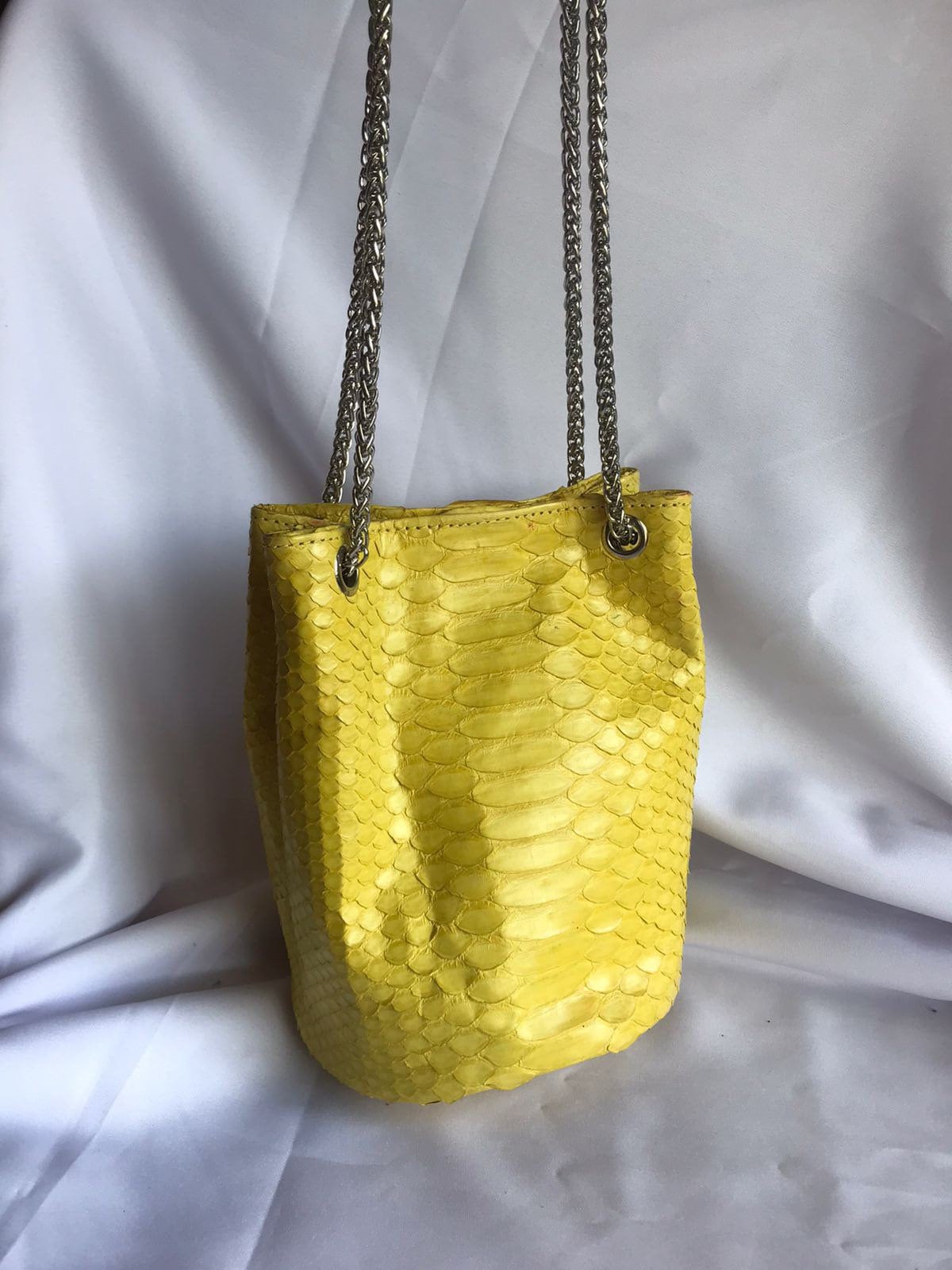 Genuine Python Skin Bucket Bag — Yellow