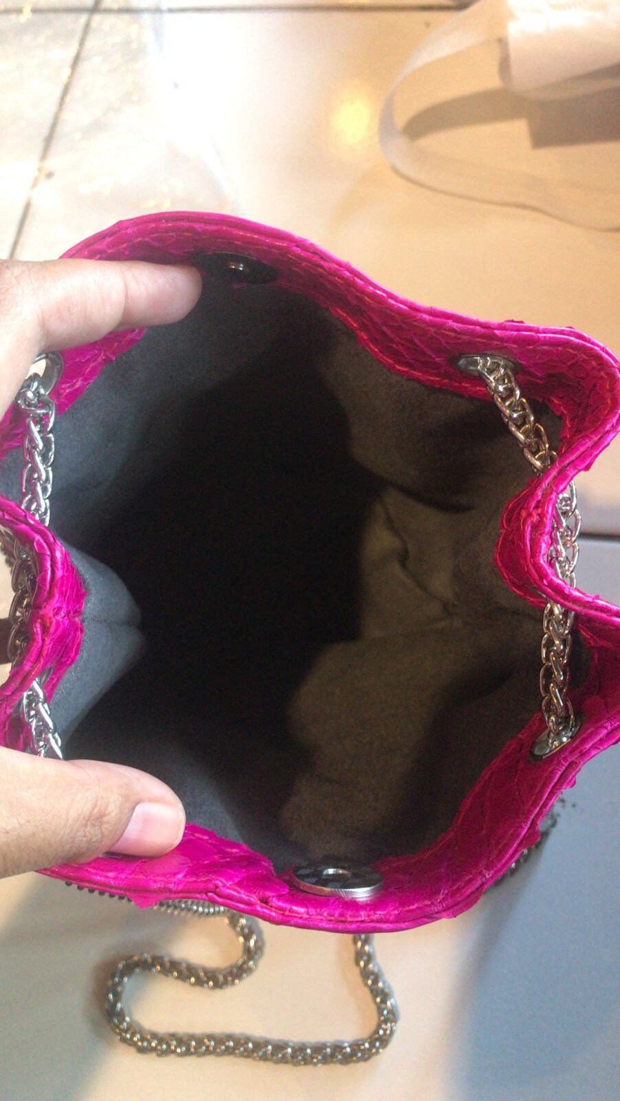 Genuine Python Skin Bucket Bag — Fuchsia