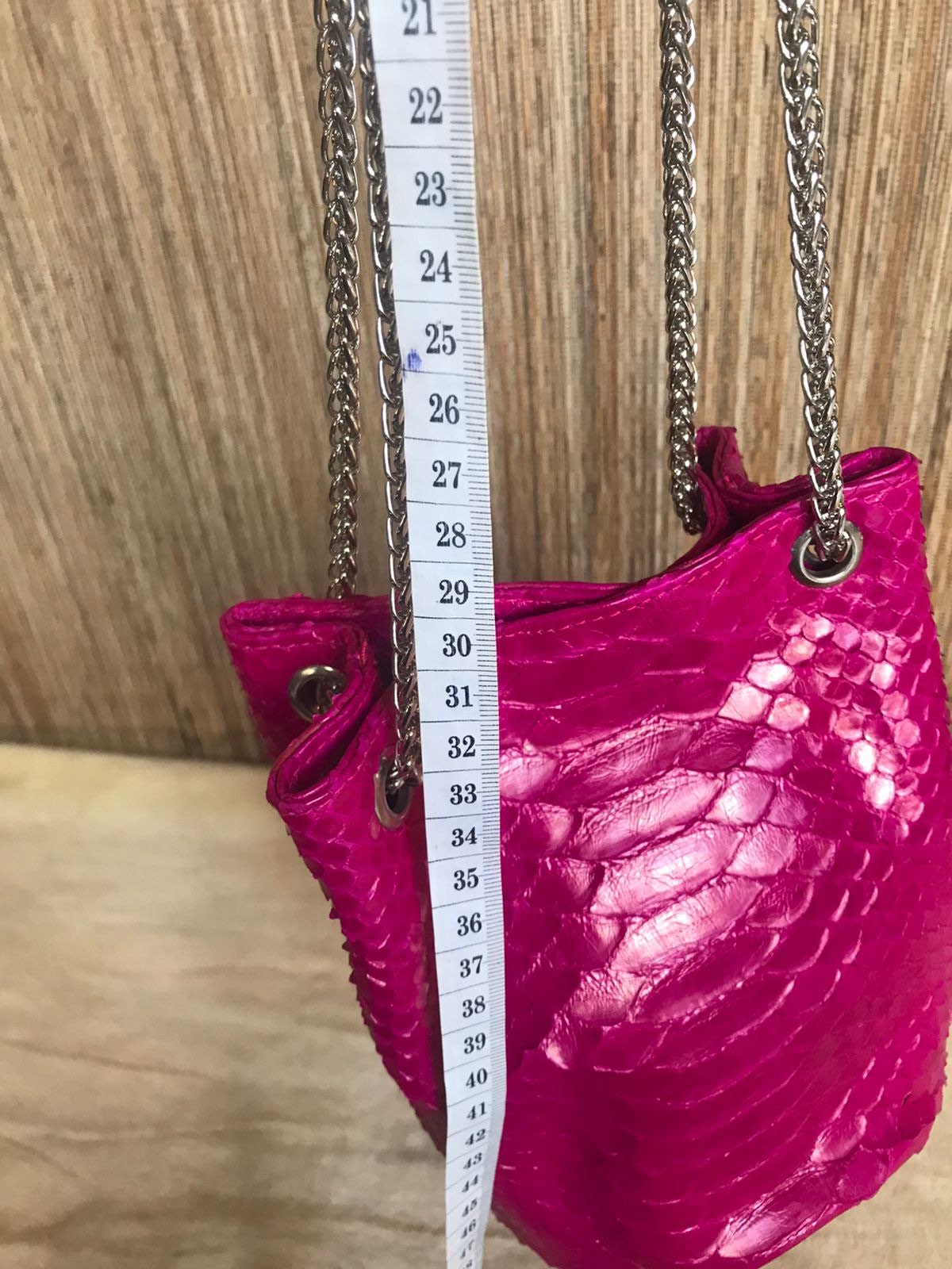 Genuine Python Skin Bucket Bag — Fuchsia