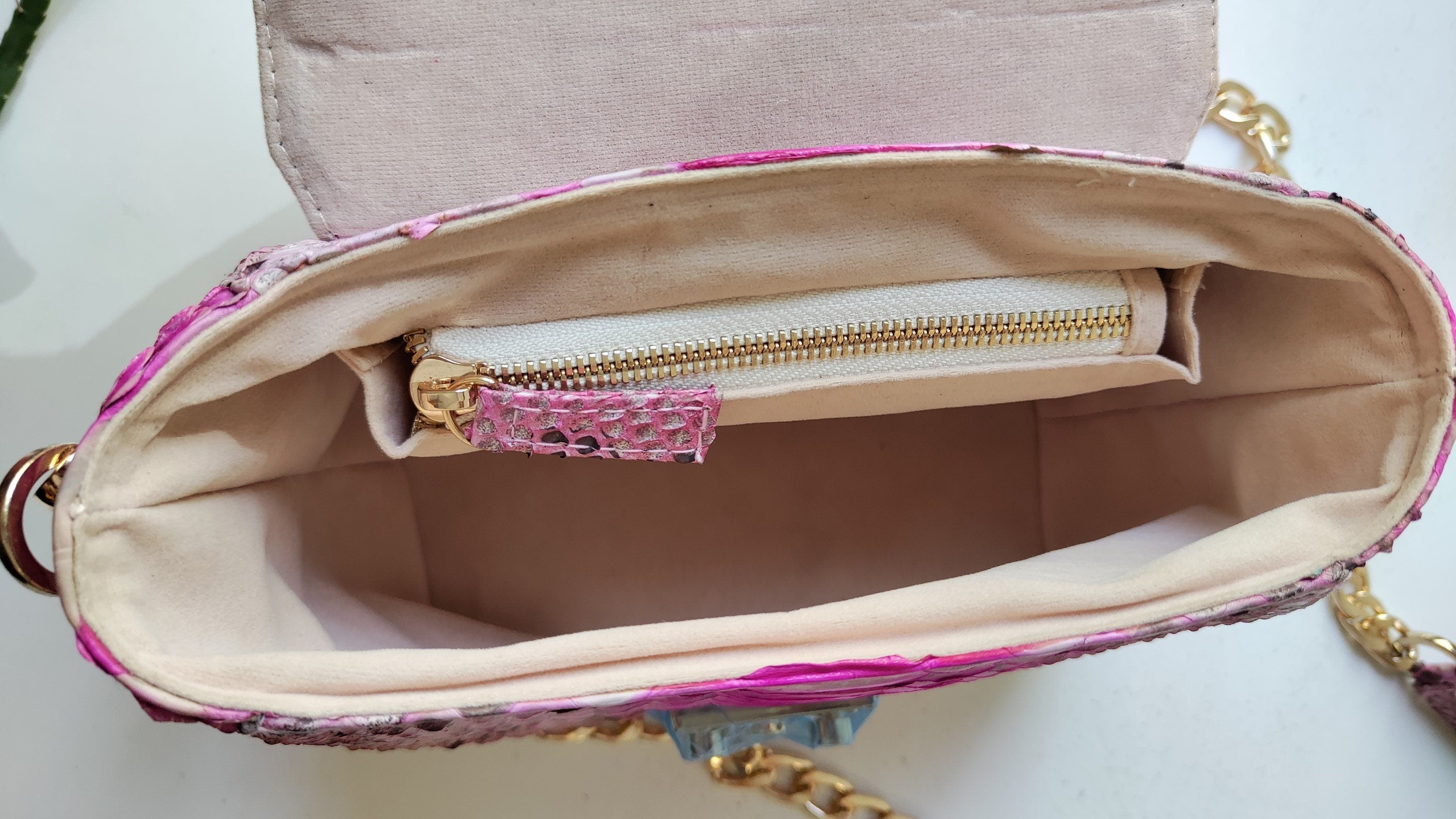 Genuine python top handle bag / designer bag / exotic leather bag / baby pink multicolor summer bag / snake  print designer classy purse — Red