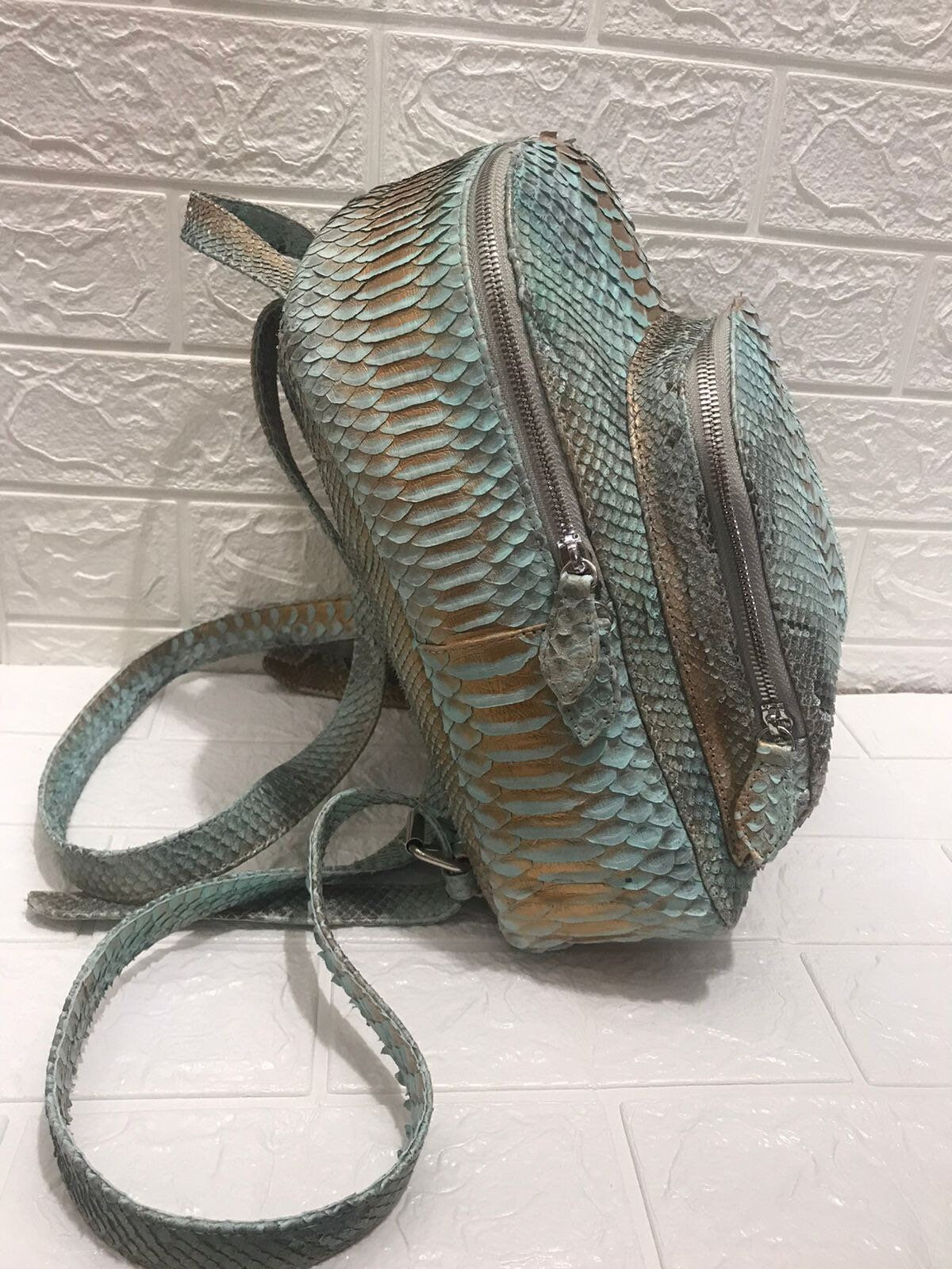 Genuine Python Skin Backpack — Light Blue