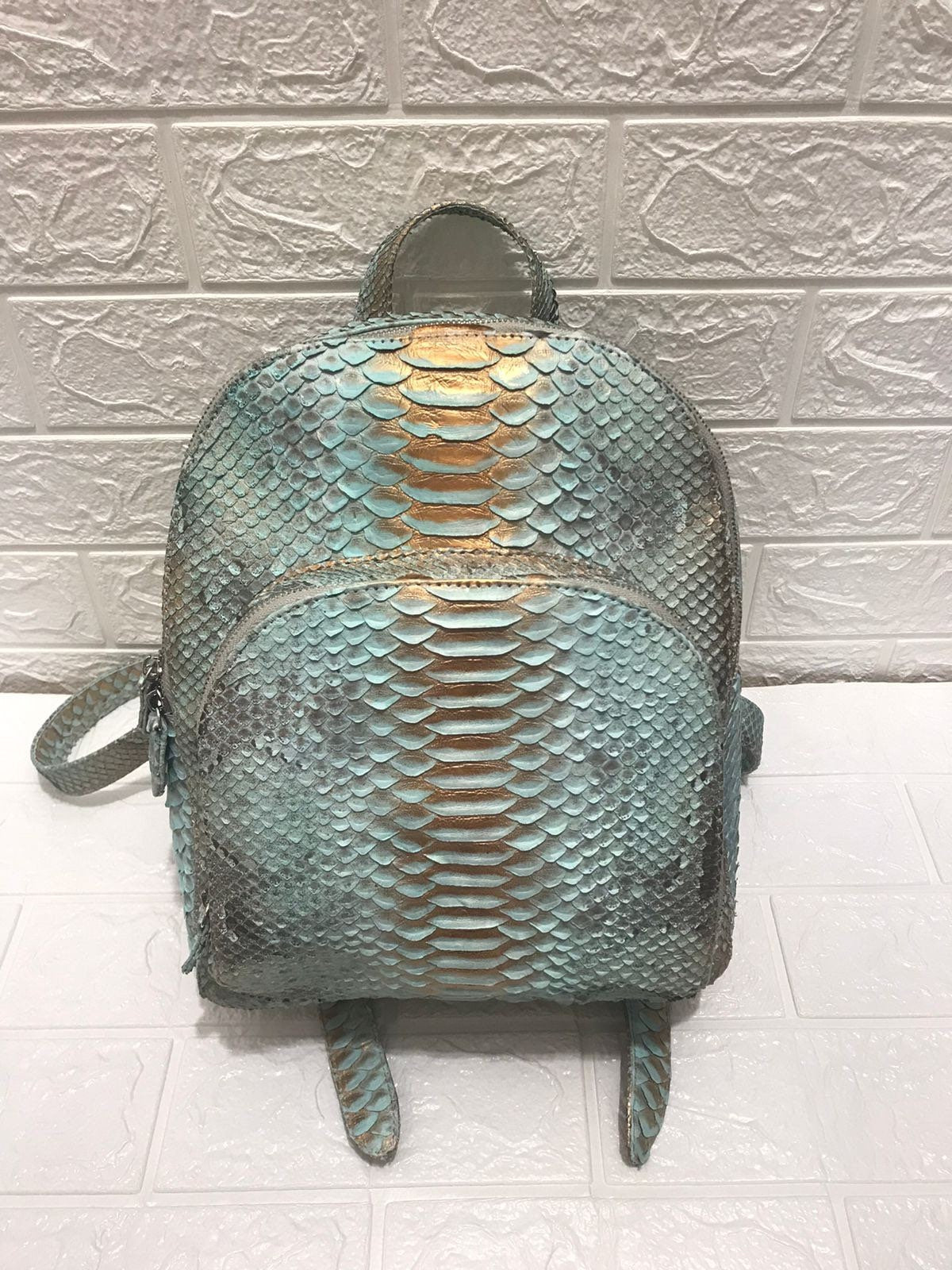 Genuine Python Skin Backpack — Light Blue