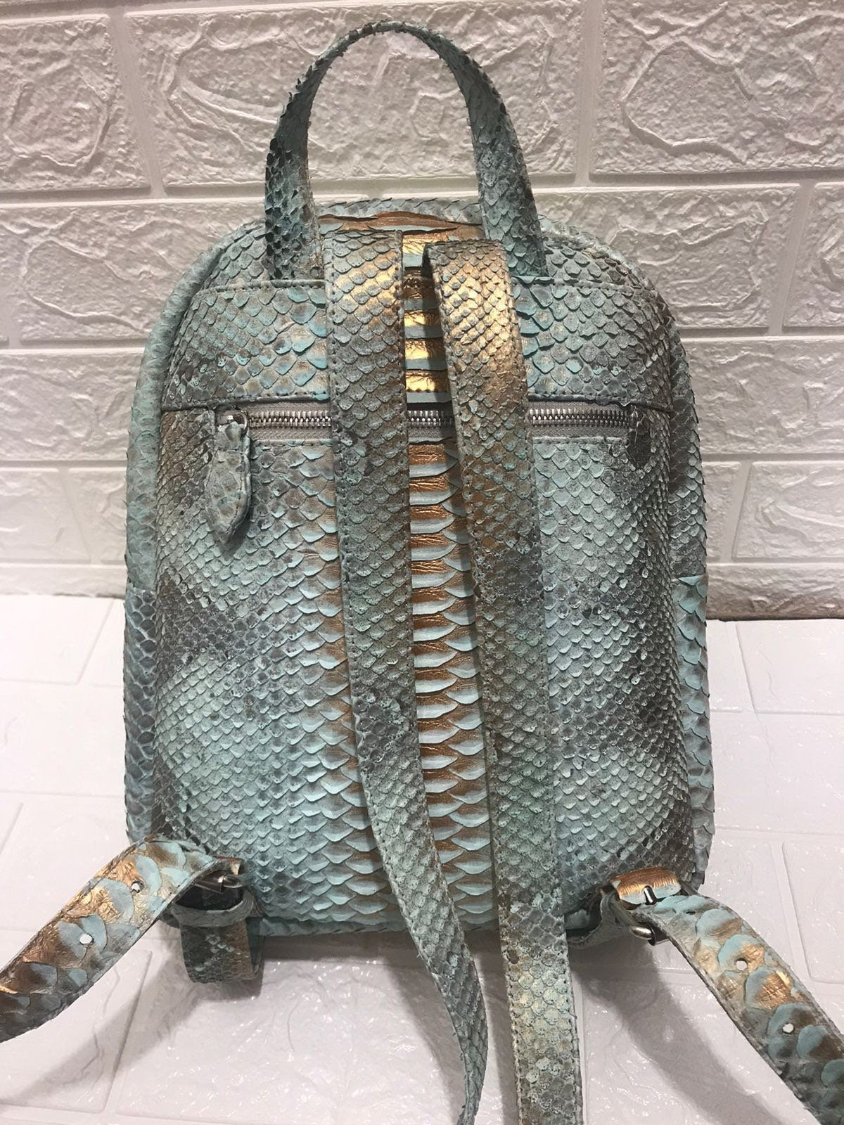 Genuine Python Skin Backpack — Light Blue