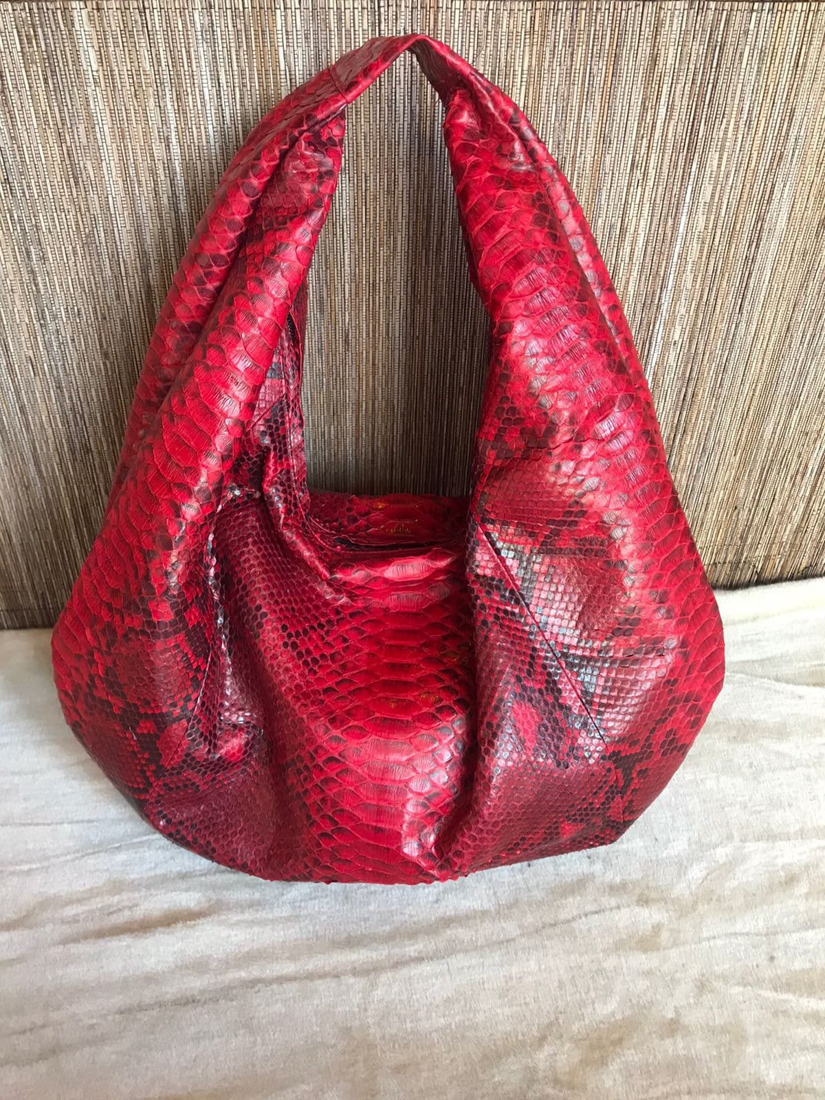 Big Soft Hobo Python Skin Bag — Red
