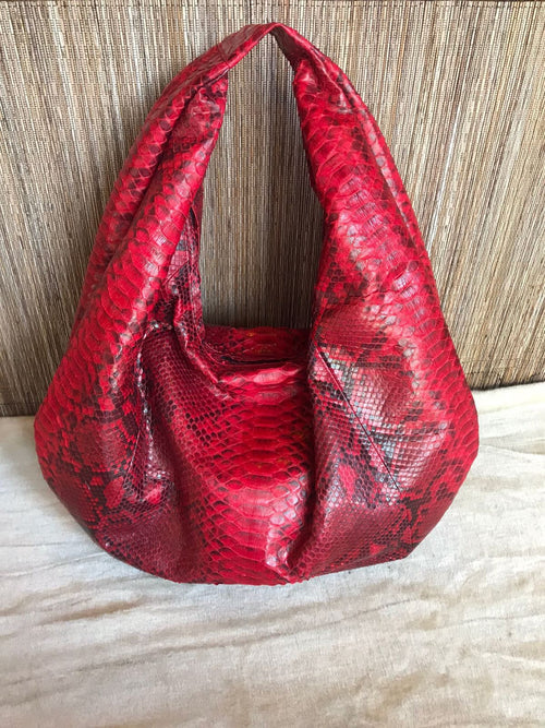 Big Soft Hobo Python Skin Bag — Red