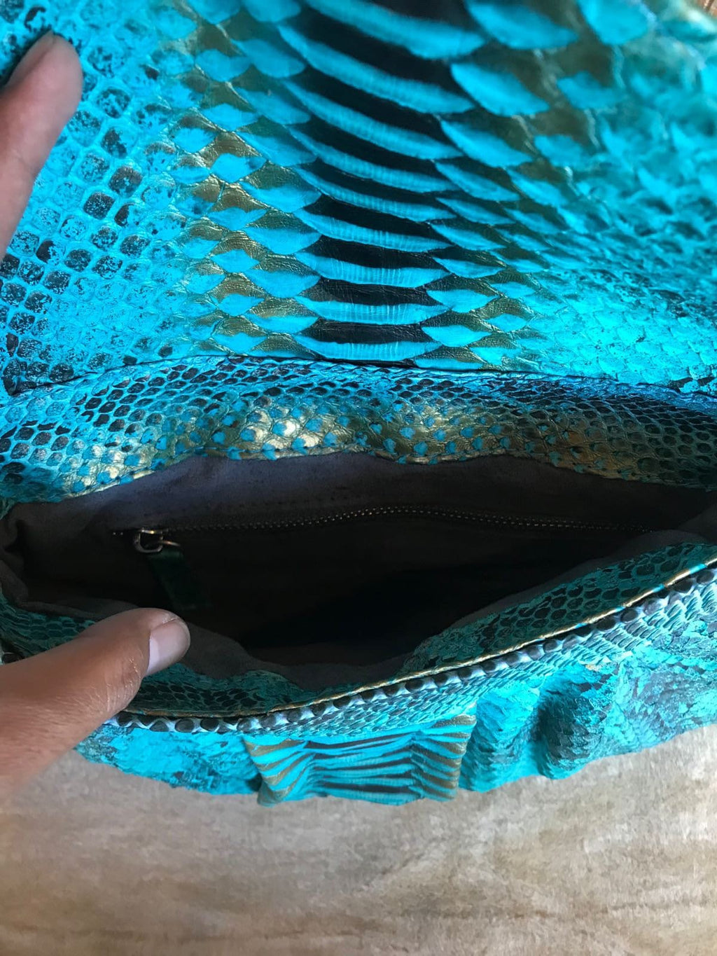 Genuine python skin shoulder chain bag — Blue