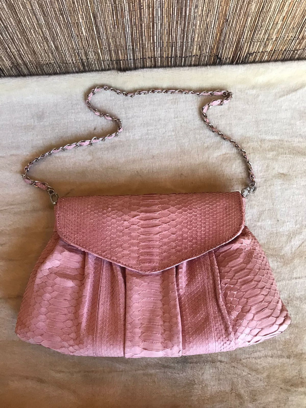 Genuine python skin shoulder chain bag — Pink