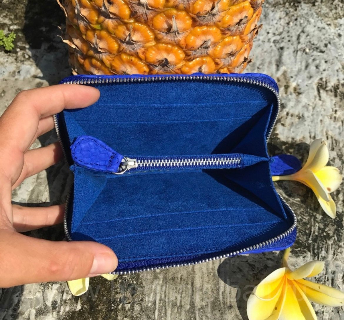 Genuine python skin electric blue wallet
