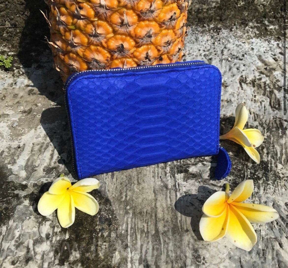 Genuine python skin electric blue wallet