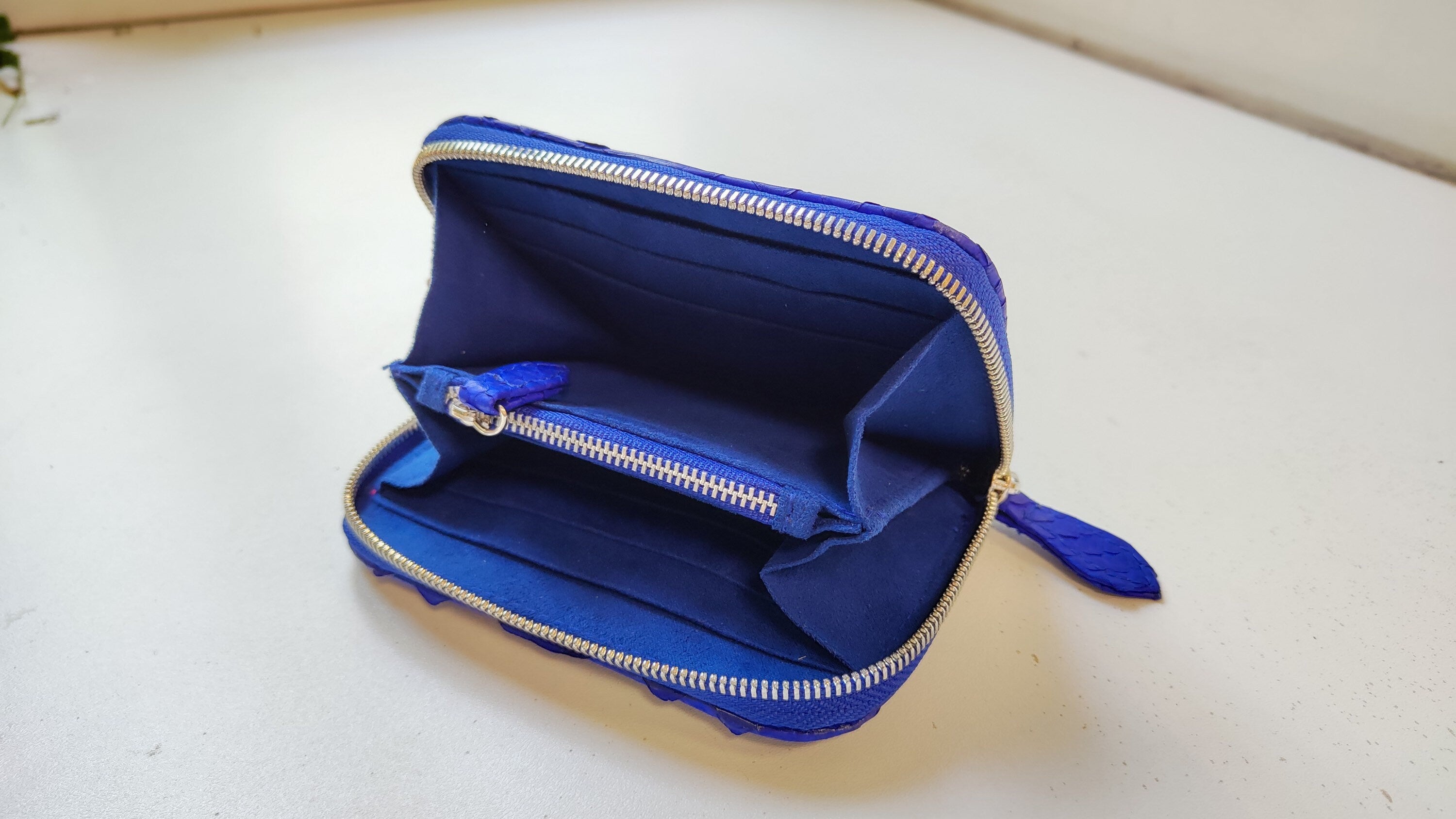 Genuine python skin electric blue wallet