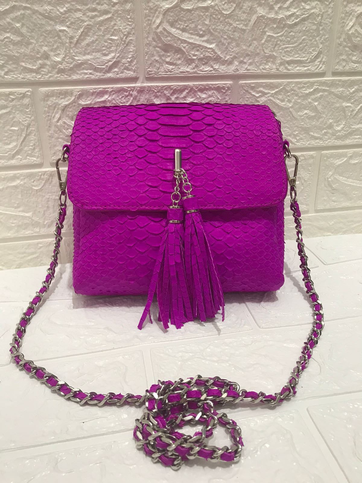 Genuine Python Skin Crossbody Bag — Pink