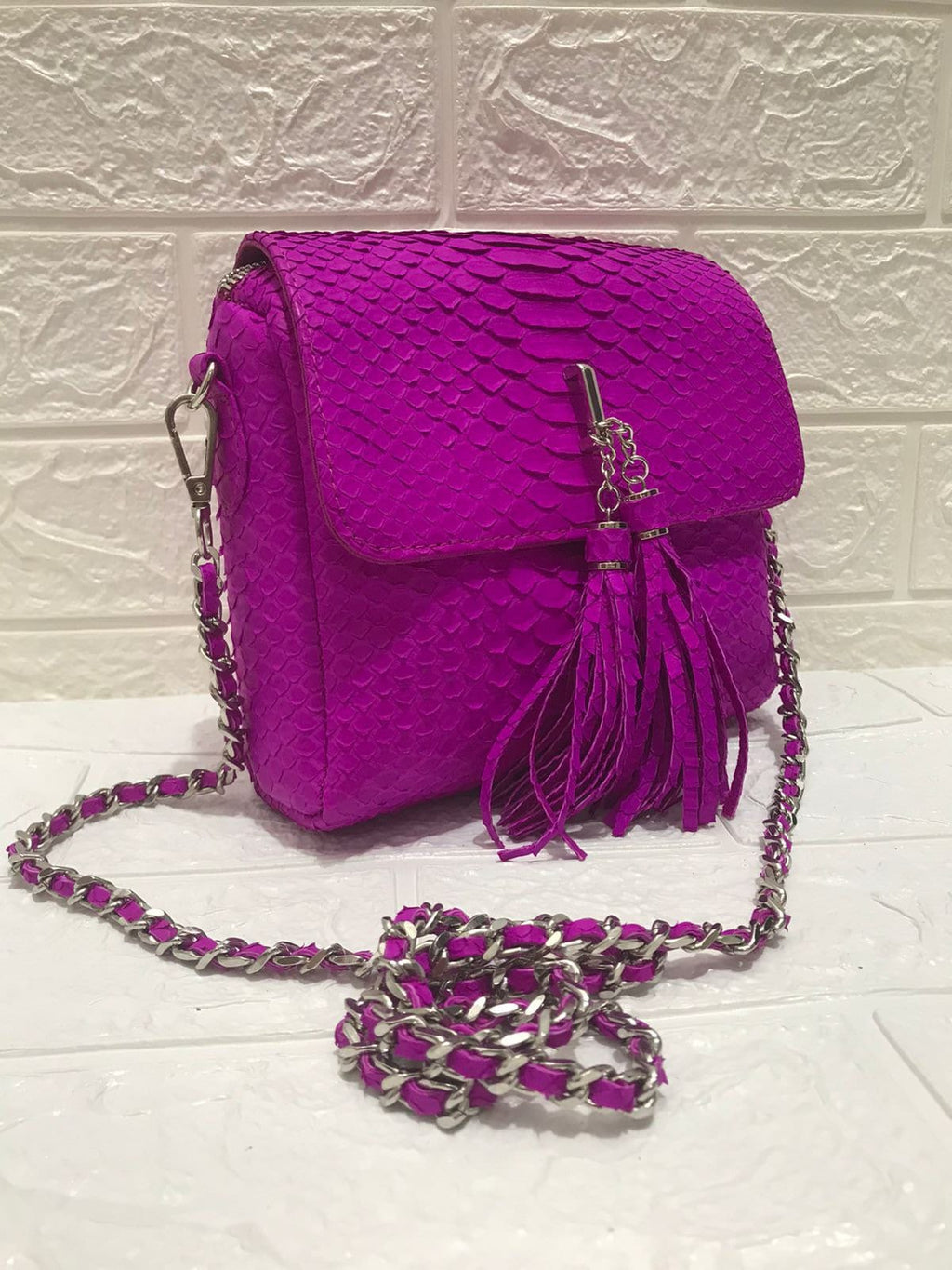 Genuine Python Skin Crossbody Bag — Pink