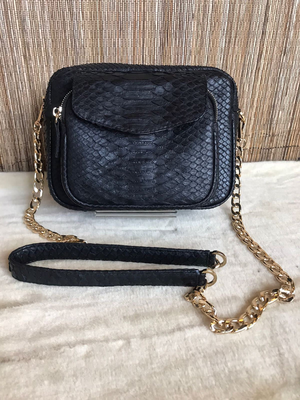 Genuine Python Skin Sport Crossbody Bag with Pocket