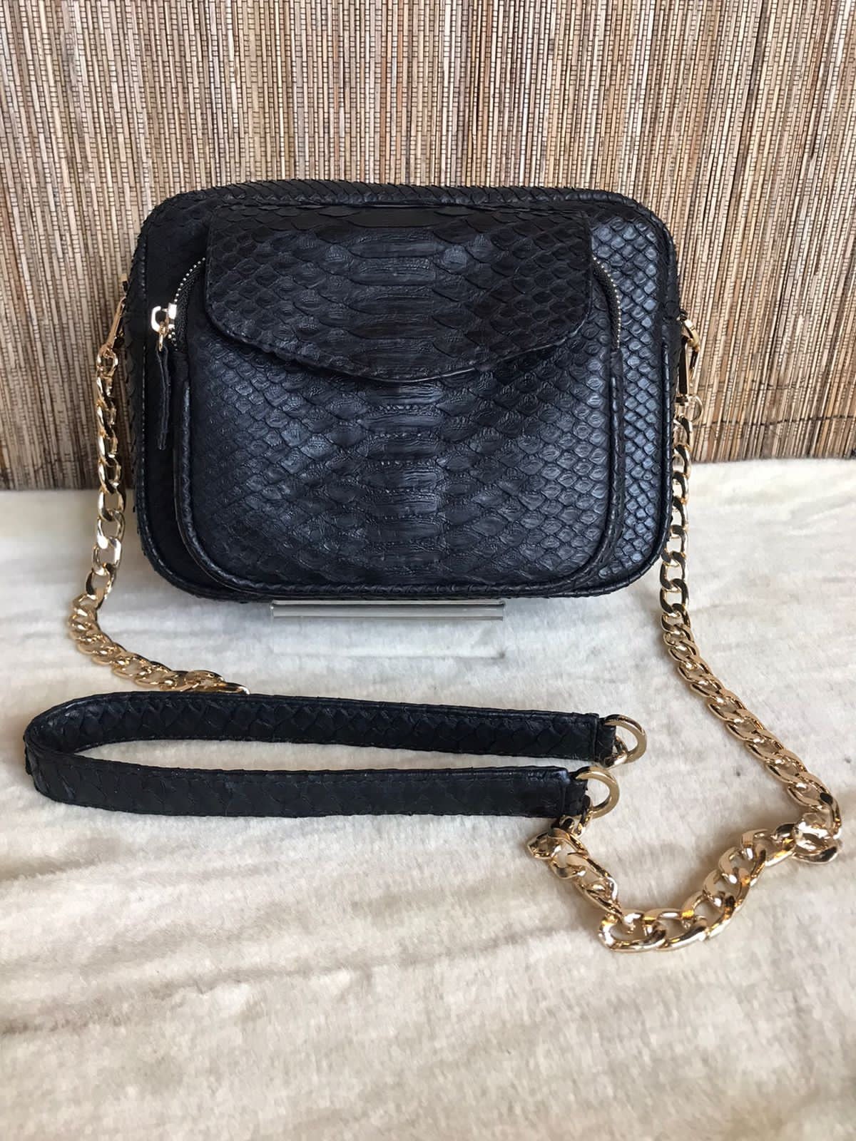 Genuine Python Skin Sport Crossbody Bag with Pocket