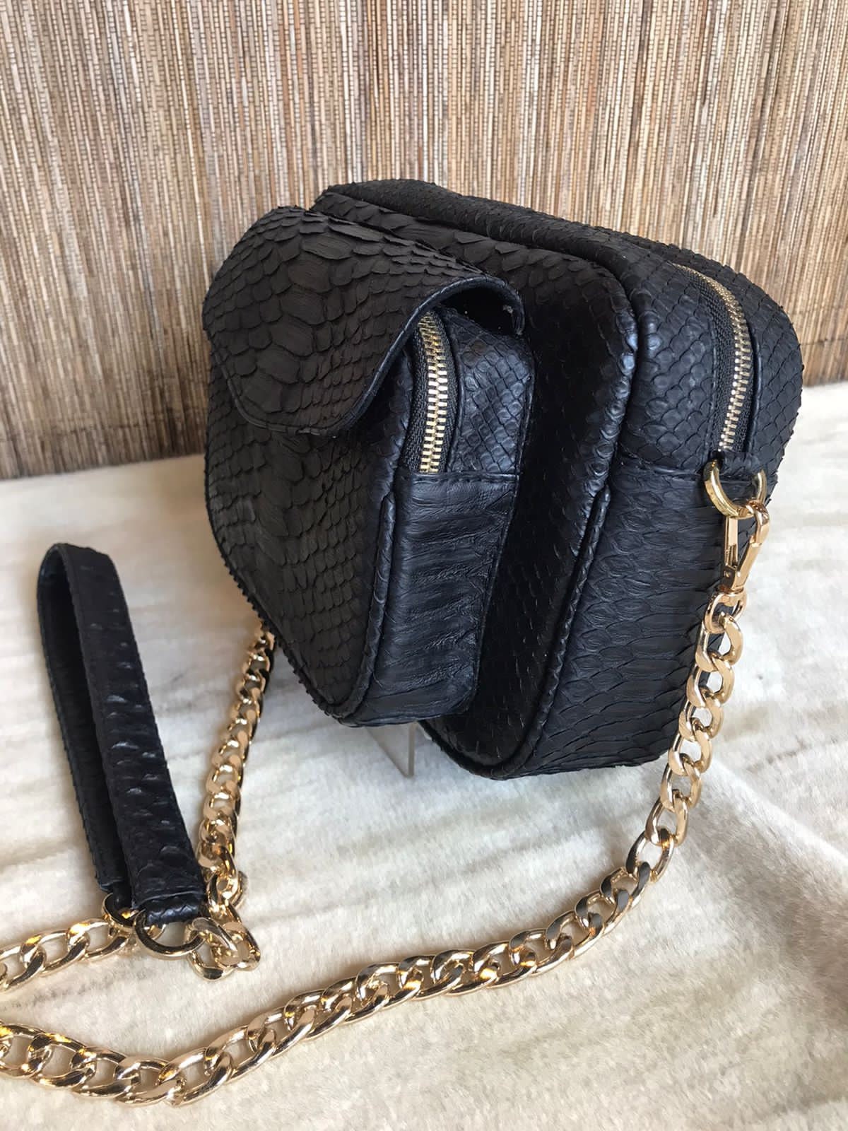 Genuine Python Skin Sport Crossbody Bag with Pocket
