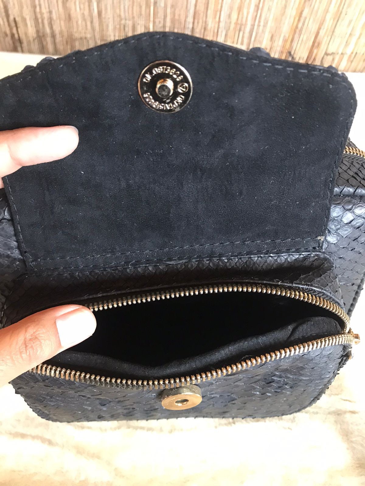 Genuine Python Skin Sport Crossbody Bag with Pocket