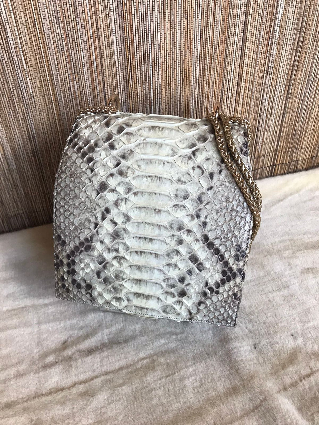 Genuine Python Skin Chain Crossbody Bag — Grey