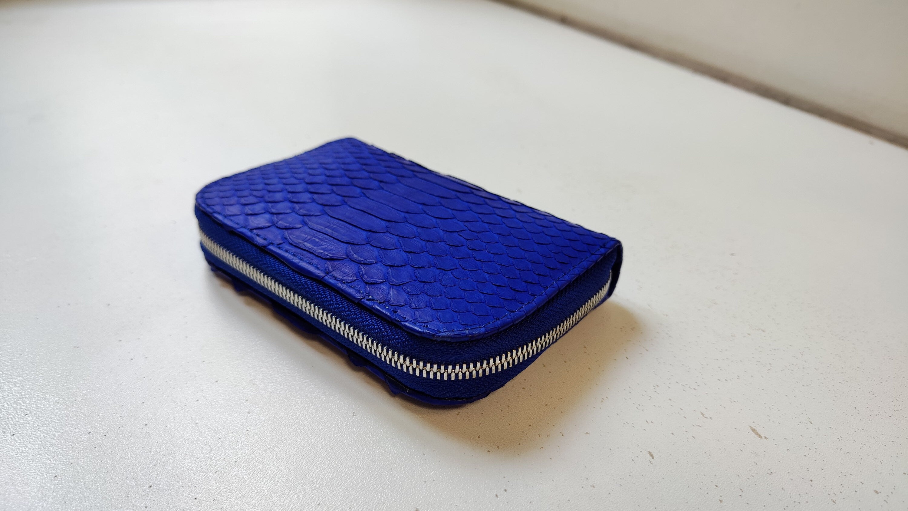 Genuine Python Skin Wallet — Electric Blue
