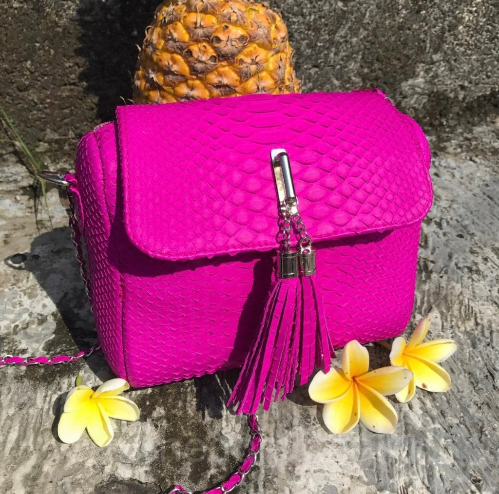 Genuine Python Skin Crossbody Bag — Pink