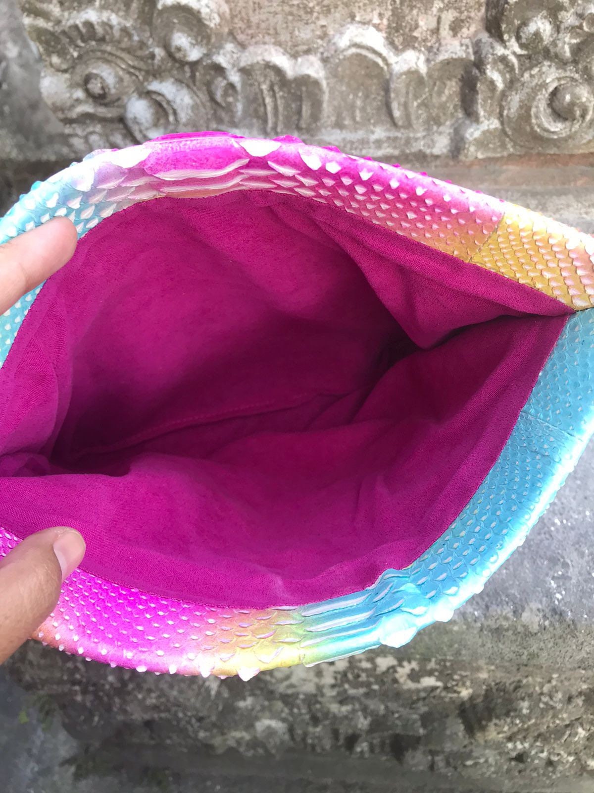 Genuine Python Skin Envelope Clutch — Multicolor Rainbow
