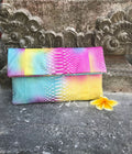 Genuine Python Skin Envelope Clutch — Multicolor Rainbow