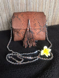 Genuine Python Skin Chain Tassel Crossbody Bag — Brown