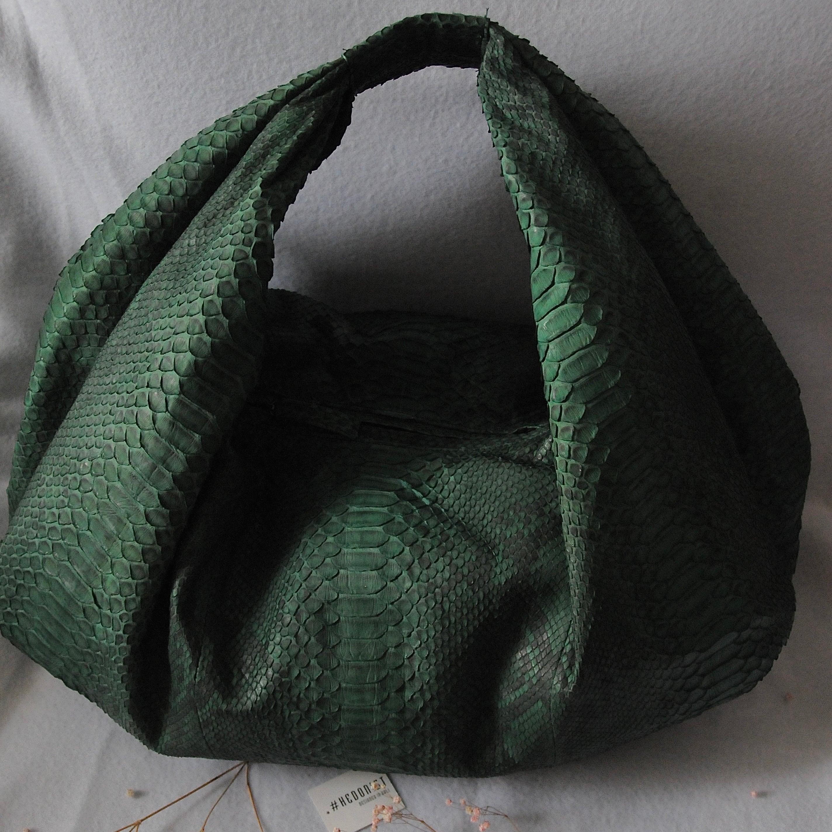 Big Soft Hobo Classy Sport Woman Bag | Purse Genuine Python Skin | Python Skin Products | Green Big Elegant Leather Designer Soft Bag Snake