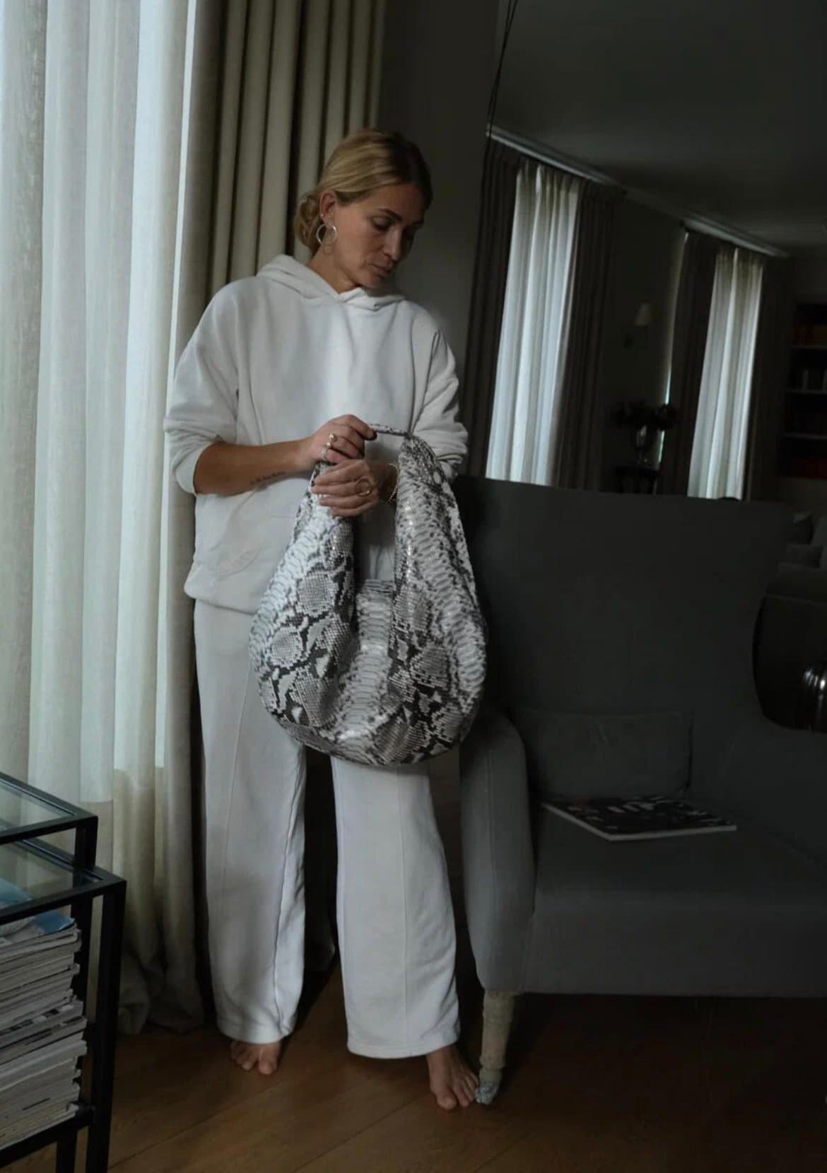 Big Soft Hobo Classy Sport Woman Bag | Purse Genuine Python Skin | Python Skin Products | Gray Big Elegant Leather Designer Soft Bag Snake