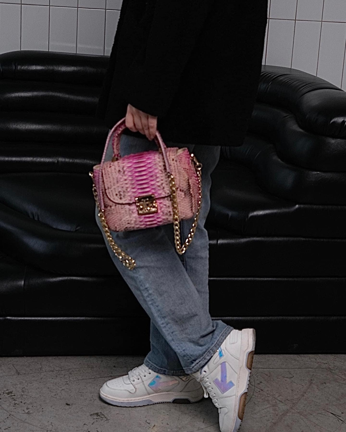 Genuine python top handle bag / designer bag / exotic leather bag / baby pink multicolor summer bag / snake  print designer classy purse — Red