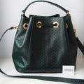 Genuine Python Skin Bucket Crossbody Bag — Dark Green
