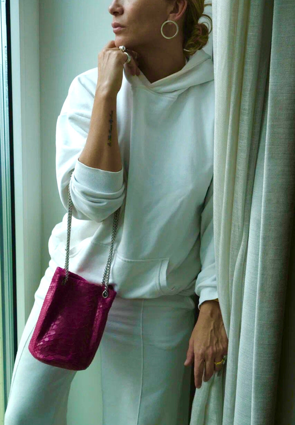 Genuine Python Skin Bucket Bag — Fuchsia