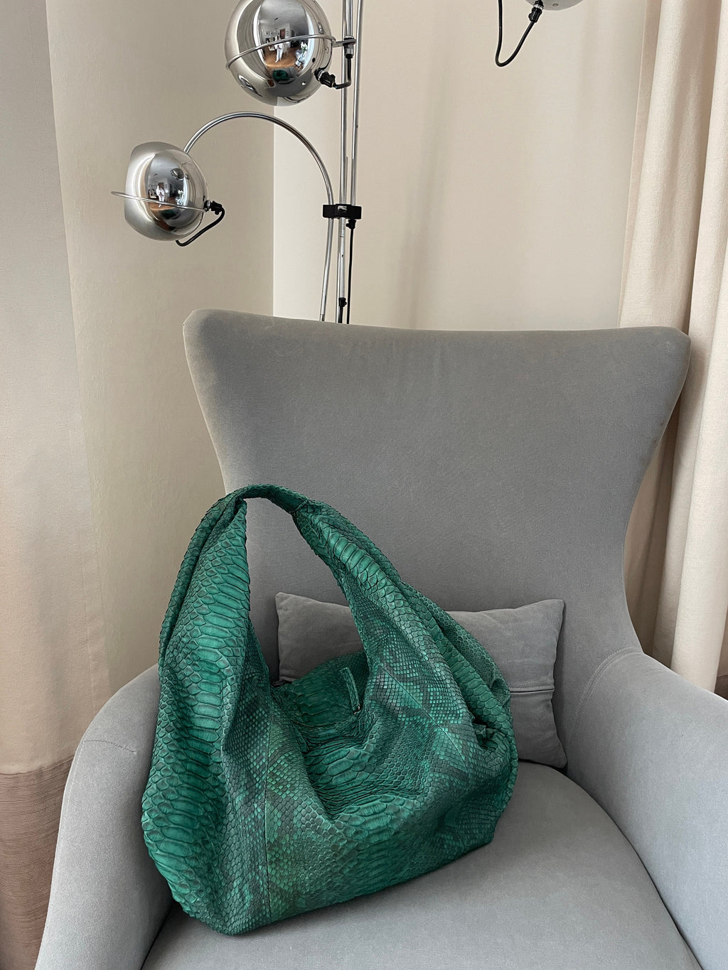 Big Soft Hobo Classy Sport Woman Bag | Purse Genuine Python Skin | Python Skin Products | Green Big Elegant Leather Designer Soft Bag Snake