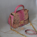 Genuine python top handle bag / designer bag / exotic leather bag / baby pink multicolor summer bag / snake  print designer classy purse — Red