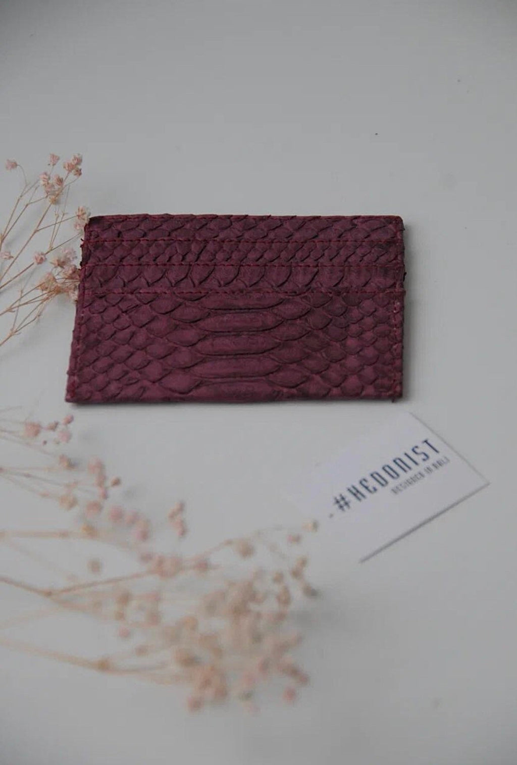 Genuine Python Skin Card Holder — Wine