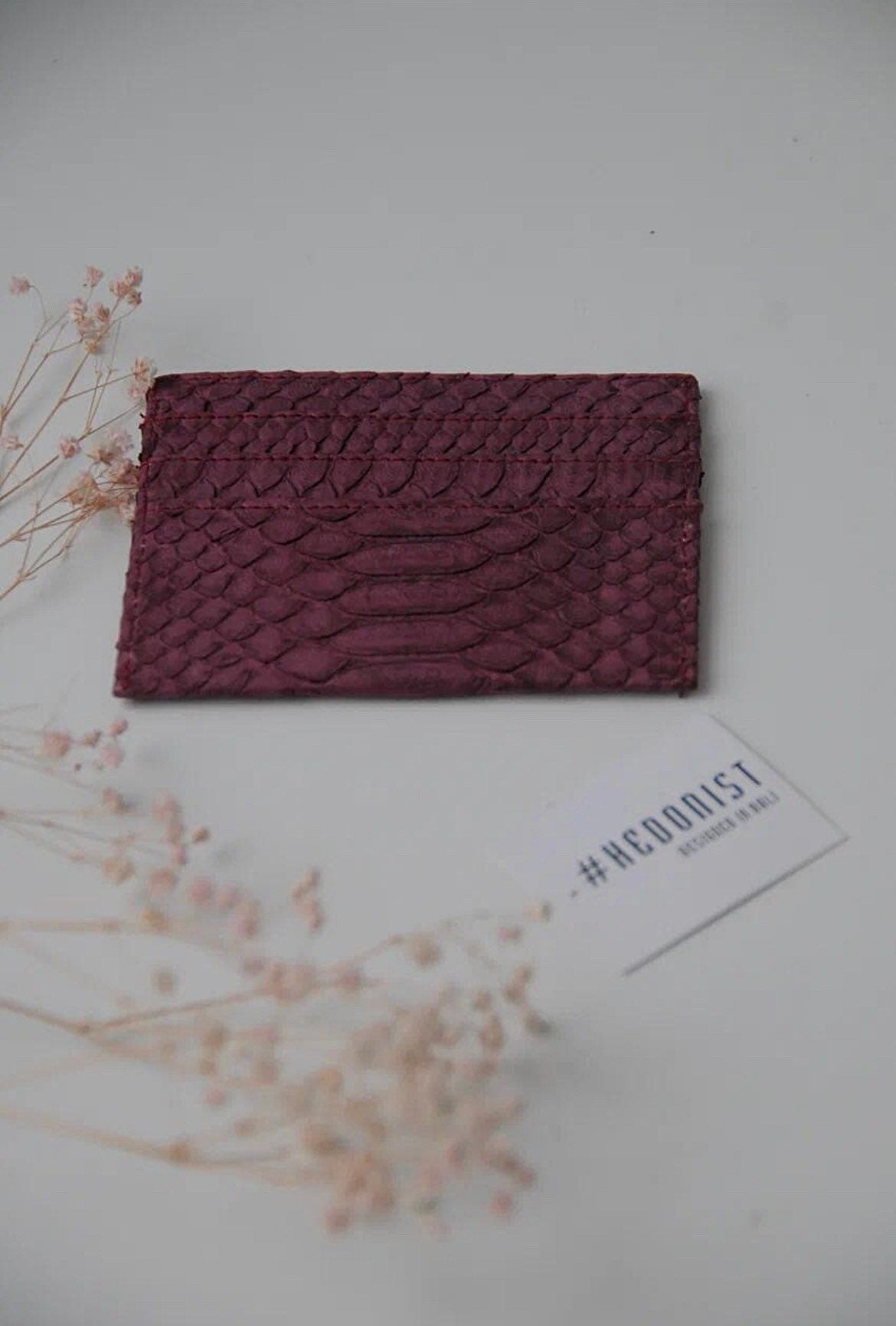 Genuine Python Skin Card Holder — Wine