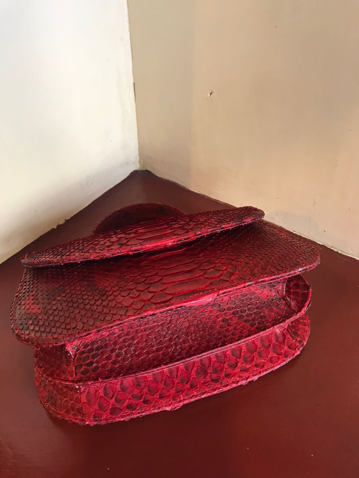 Genuine Python Skin Top Handle Red Crossbody Bag