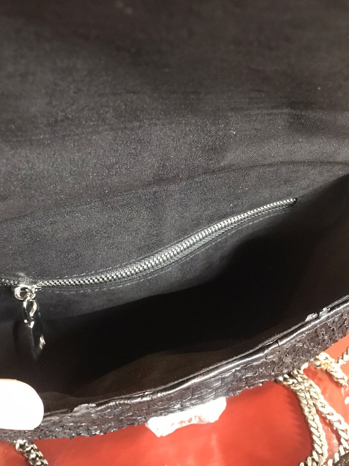 Genuine Python Skin Chain Crossbody Bag — Black